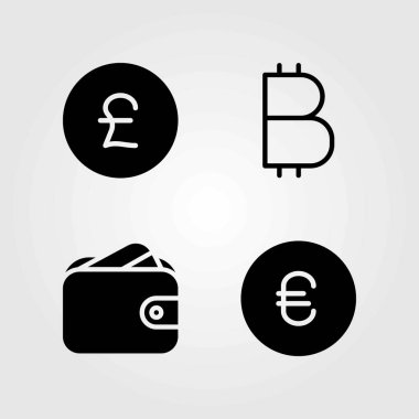 Para vektör simgeler kümesi. bozuk para, m-cüzdan ve euro