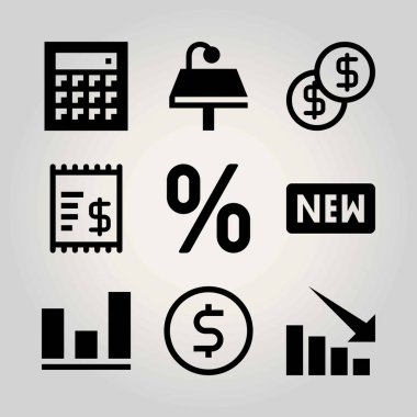 Teknoloji vektör Icon set. dolar, persentage, bozuk para ve lamba