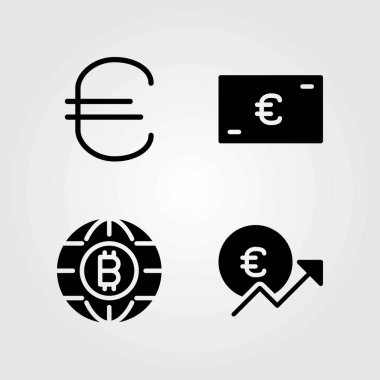 İşareti Icons set vektör. Euro ve madeni para