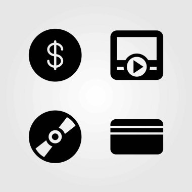 Düğmeleri Icons set vektör. Doları para, kompakt disk ve Doları