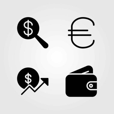 Para vektör simgeler kümesi. Euro, m-cüzdan ve para