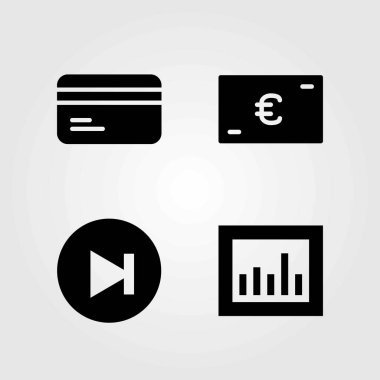 Düğmeleri Icons set vektör. kredi kartı, euro ve ileri