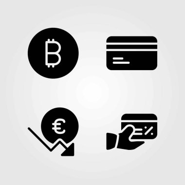 Banka vektör simgeler kümesi. para, kredi kartı ve euro
