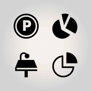 Teknoloji vektör Icon set. Otopark, tablo, grafik ve pasta grafiği