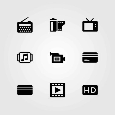 Teknoloji vektör simgeleri ayarlayın. film oyuncu, film rulo ve hd
