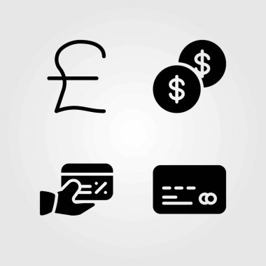 Banka vektör simgeler kümesi. Sterlini, kredi kartı ve dolar para
