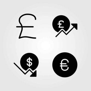 Banka vektör simgeler kümesi. Euro, dolar ve pound sterling