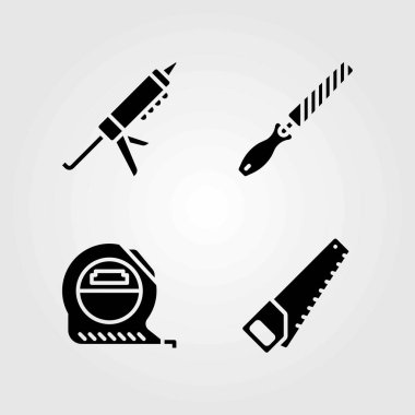 Araçlar Icons set vektör. dolgu macunu silah, şerit ölçü ve ölçü birimi