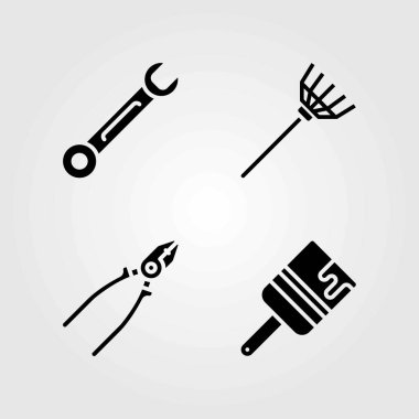Araçlar Icons set vektör. Komisyon, boya fırça ve fırça