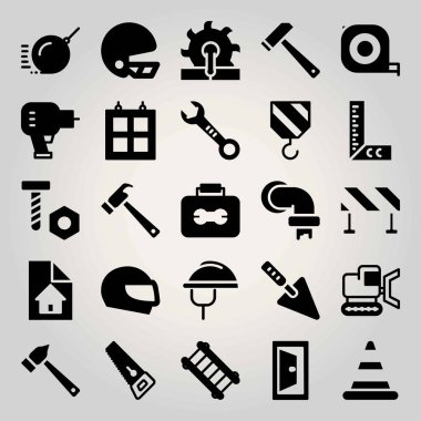 İnşaat vektör Icon set. kapı, plan, İngiliz anahtarı ve vida