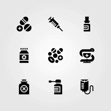 Tıp vektör simgeler kümesi. şişe, zehir ve tıp