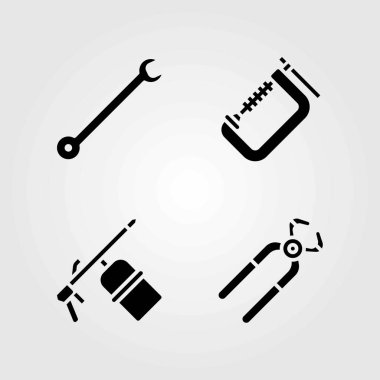 Araçlar Icons set vektör. somun anahtarı, kelepçe ve pense