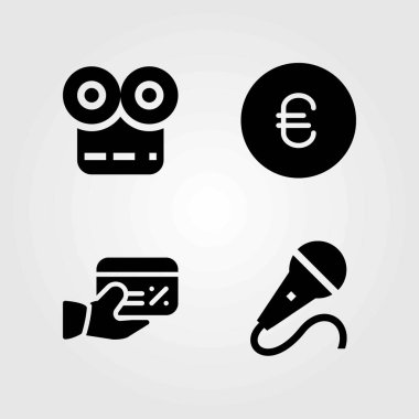 Düğmeleri Icons set vektör. Euro, film oynatıcı ve kredi kartı