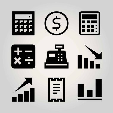 Teknoloji vektör Icon set. kar, dolar, fatura ve kaybı