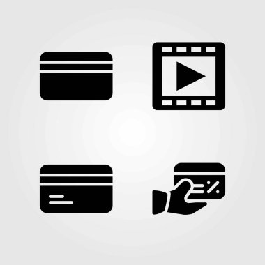 Teknoloji vektör simgeleri ayarlayın. Film oynatıcı ve kredi kartı