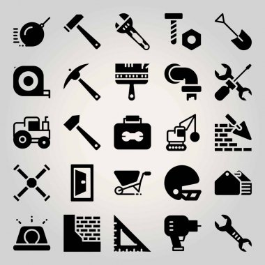 İnşaat vektör Icon set. yıkım, boya fırçası, traktör ve çekiç