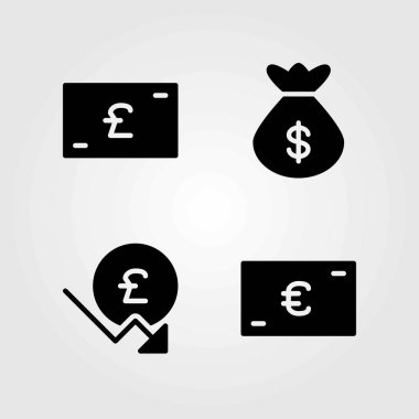 Banka vektör simgeler kümesi. para çantası, Polonya Zlotisi ve euro