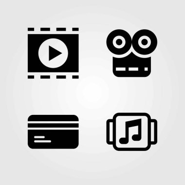 Teknoloji vektör simgeleri ayarlayın. müzik çalar, kredi kartı ve film oyuncu