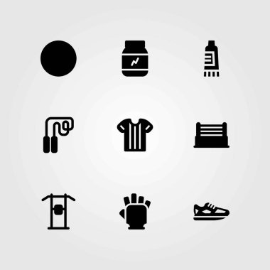 Fitness vektör simgeler kümesi. Top, Ayakkabı ve eldiven