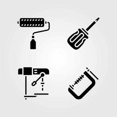 Araçlar Icons set vektör. tornavida, kelepçe ve boya silindiri