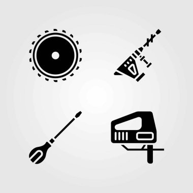 Araçlar Icons set vektör. testere, matkap çekiç ve tornavida