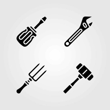 Araçlar Icons set vektör. Çatal, tornavida ve ayarlanabilir anahtarı