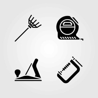 Araçlar Icons set vektör. ahşap uçak, teyp ve komisyon