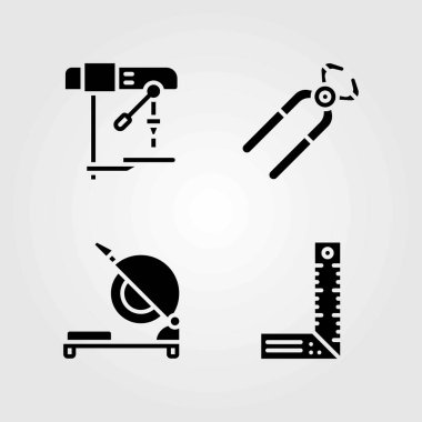 Araçlar Icons set vektör. Chop gördüm, pense ve cetvel