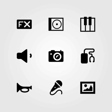 Multimedya vektör simgeler kümesi. FX, klavye ve ses