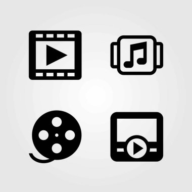 Teknoloji vektör simgeleri ayarlayın. film oyuncu, film rulo ve müzik oyuncu