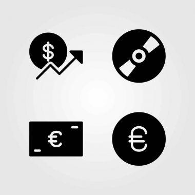 Düğmeleri Icons set vektör. bozuk para, kompakt disk ve euro
