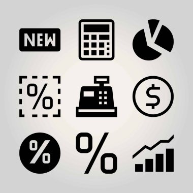 Teknoloji vektör Icon set. Analytics, para, para ve yüzdesi