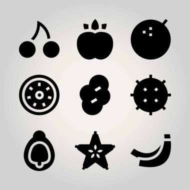 Meyve vektör Icon set. carambola, Erik, şeftali ve muz