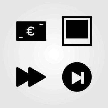 Düğmeleri Icons set vektör. Hızlı ileri, euro ve ileri