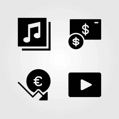 Düğmeleri Icons set vektör. quaver, euro ve video/müzik çalar
