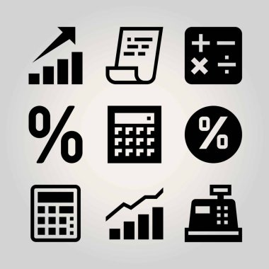 Teknoloji vektör Icon set. Fatura, nakit, analytics ve para çekme makinesi