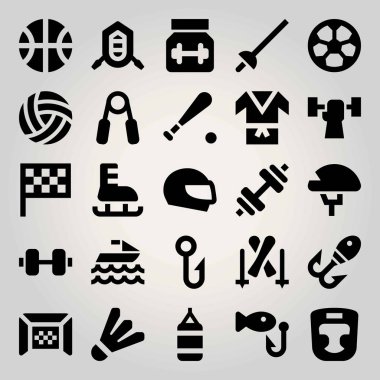 Spor vektör Icon set. Jet ski, futbol, bayrak ve kanca