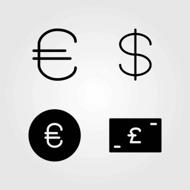 İşareti Icons set vektör. Sterlini, euro ve dolar