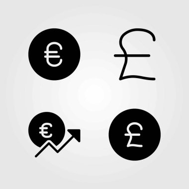 Banka vektör simgeler kümesi. EUR ve pound sterling