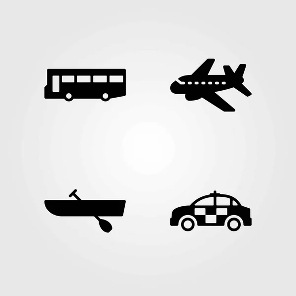Набір транспортних векторних піктограм. поліцейський автомобіль, літак і автобус — стоковий вектор