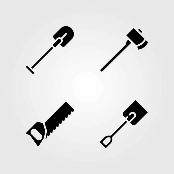 Conjunto de ícones vetoriais de jardim. machado, pá e serra manual —  Vetores de Stock