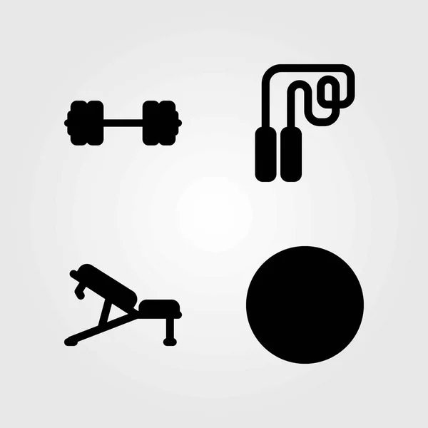 Juego de iconos vectoriales Fitness. bola, salto y mancuerna — Vector de stock