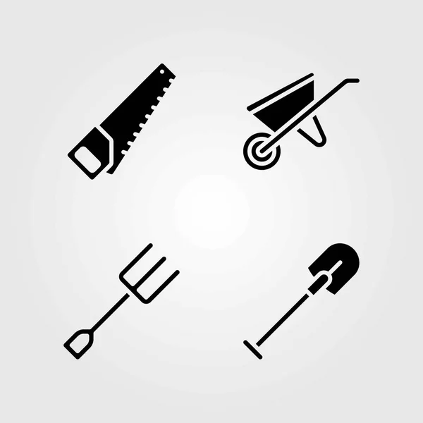 Garden vector icons set. shovel, fork and handsaw — Stock Vector