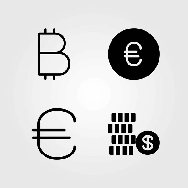 Sign vector icons set. coin, euro and dollar — Stock Vector