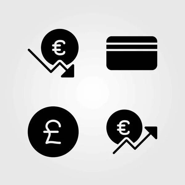 Icone vettoriali della banca impostate. sterlina, euro e carta di credito — Vettoriale Stock