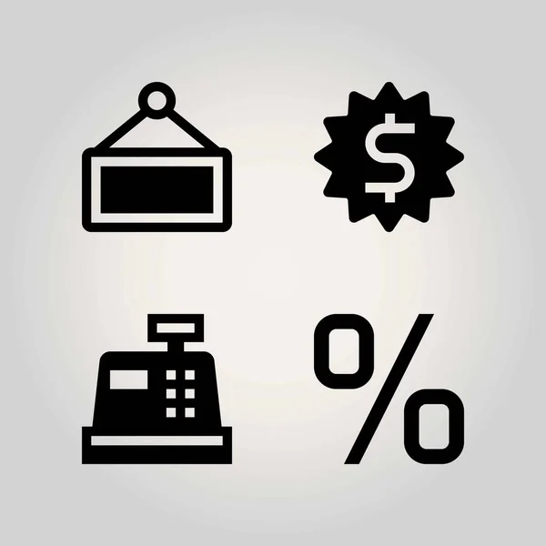 Technologia wektor zestaw ikon. druków gotówki, znak, Dolar i procent — Wektor stockowy