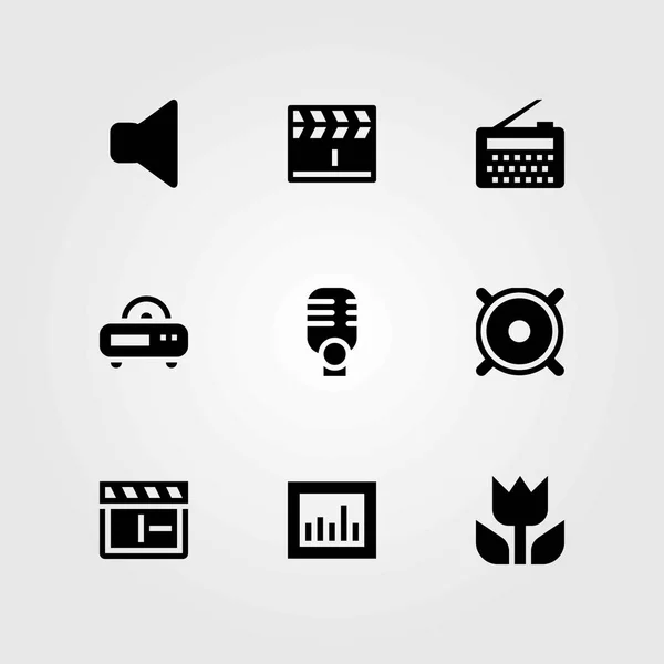 Multimedia vector icons set. macro, clapperboard and speaker — Stock Vector