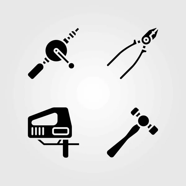 Werkzeuge Vektorsymbole gesetzt. Stichsäge, Zange und Hammer — Stockvektor