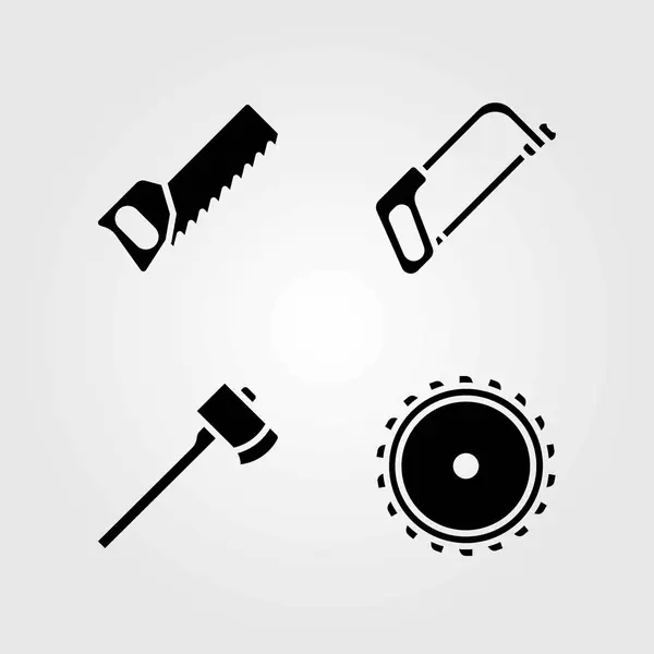 Tools vector icons set. axe, handsaw and saw blade — Stock Vector