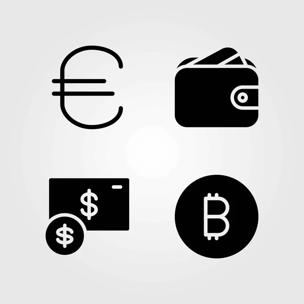 Набор векторных значков денег. бумажник, монета и доллар — стоковый вектор